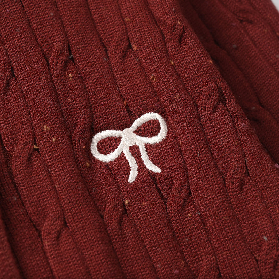 Infant Girls Acrylic Sweater-Stripe & Bow-MAROON