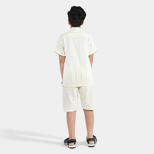 Boys Yarn Dyed Woven Suit 2 Piece (Cuban Stripe) - Off White