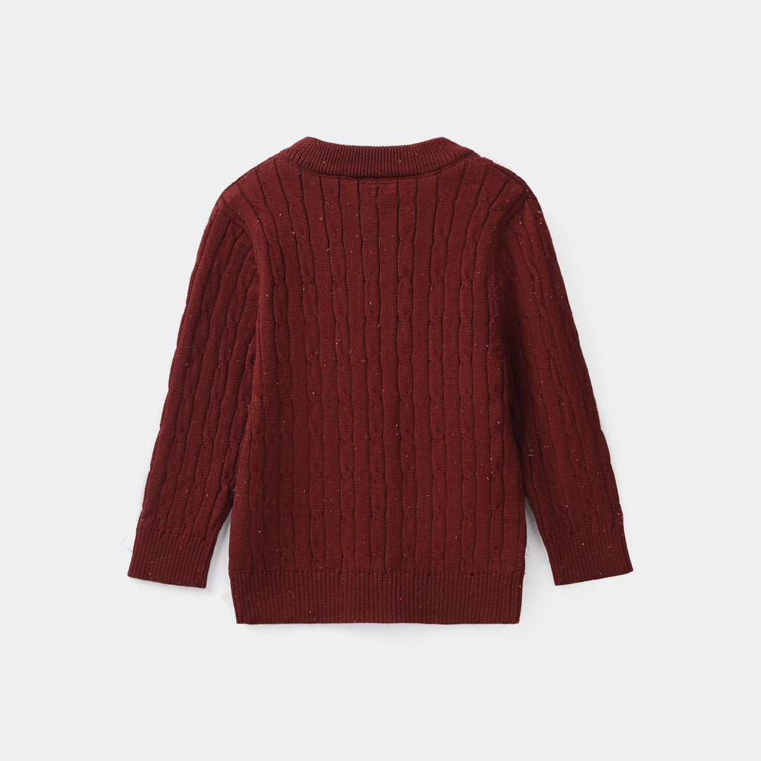 Infant Girls Acrylic Sweater-Stripe & Bow-MAROON