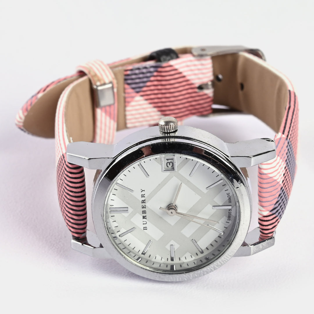 Stylish Check Strap Analog Wrist Watch For Girls