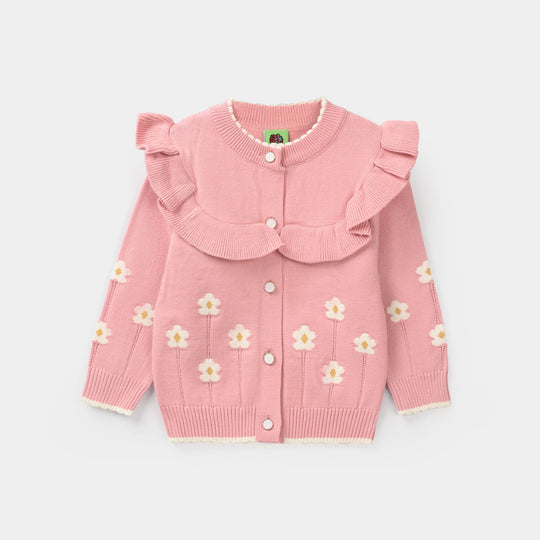 Infant Girls Acrylic Sweater-Collar Frill-Pink