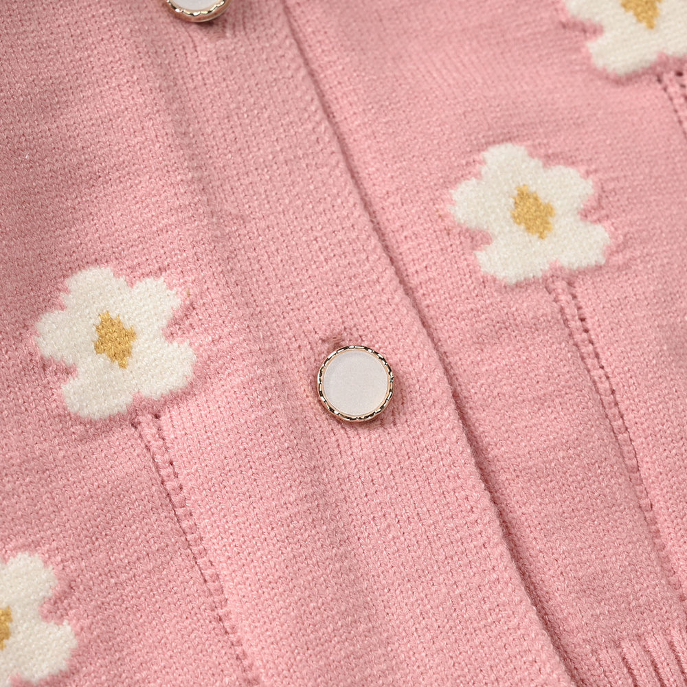 Infant Girls Acrylic Sweater-Collar Frill-Pink