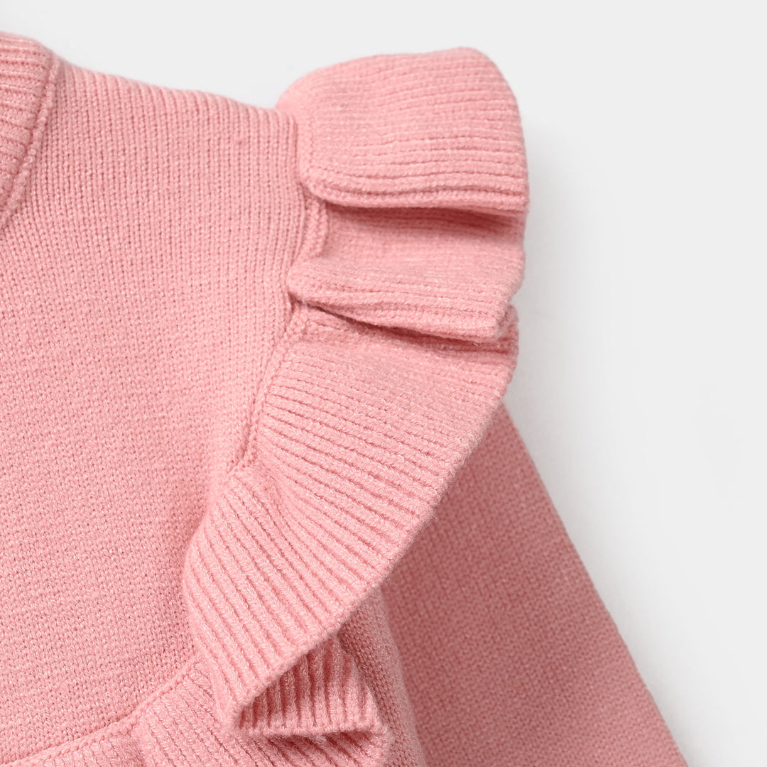 Infant Girls Acrylic Sweater-Collar Frill-Pink