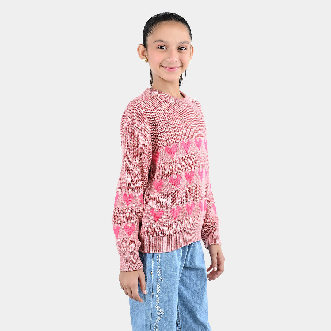 Girls Acrylic F/S  Sweater All Hearts-Pink