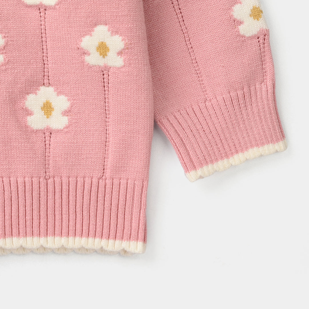 Infant Girls Acrylic Sweater-Collar Frill-Pink