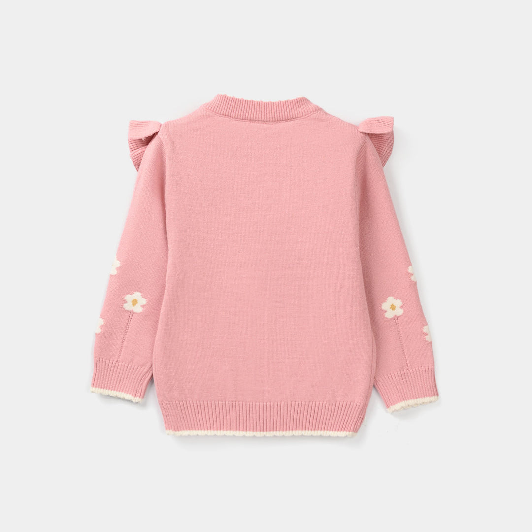 Infant Girls Acrylic Sweater-Collar Frill-Pink