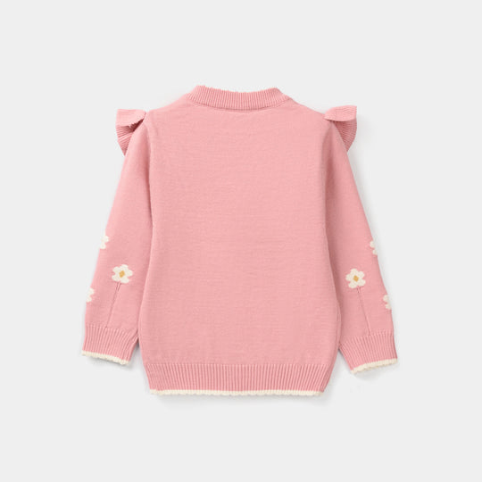 Infant Girls Acrylic Sweater-Collar Frill-Pink