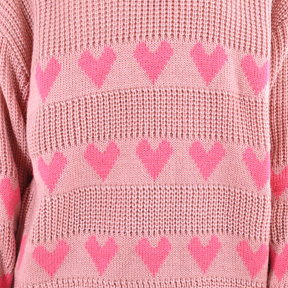 Girls Acrylic F/S  Sweater All Hearts-Pink