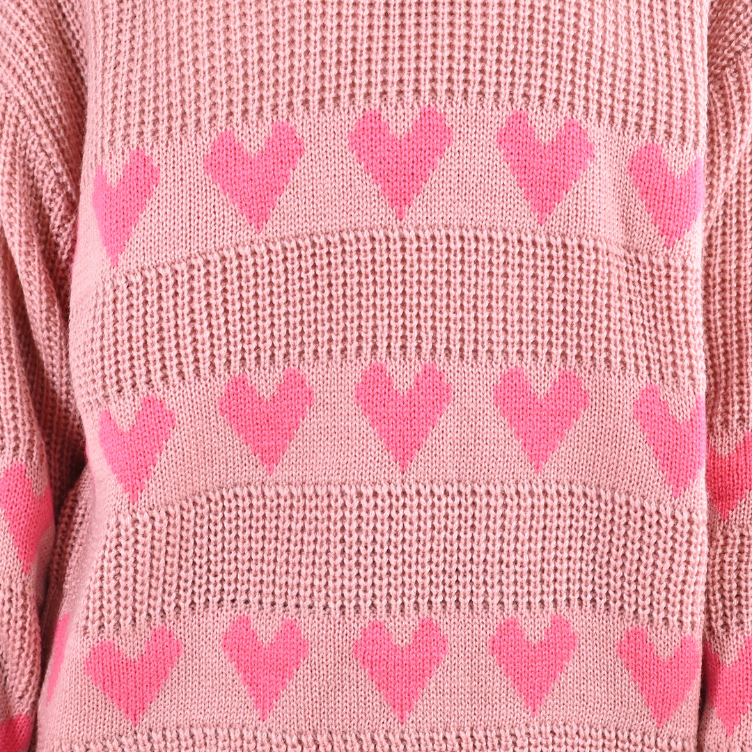 Girls Acrylic F/S  Sweater All Hearts-Pink