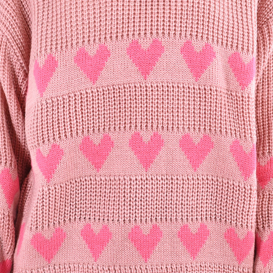 Girls Acrylic F/S  Sweater All Hearts-Pink
