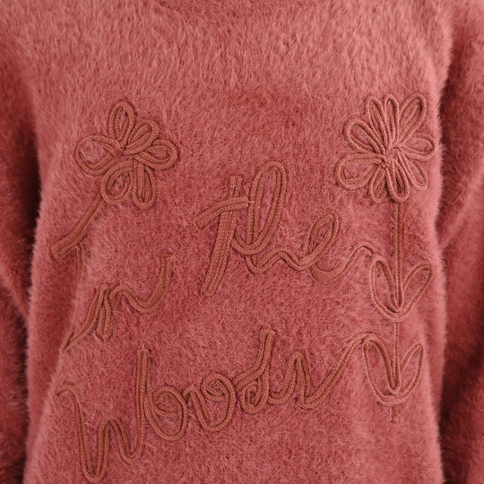 Girls Feather-Acrylic Sweater In The Woods- Brown