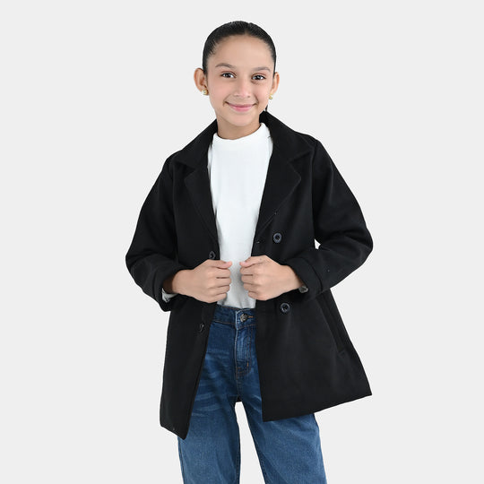 Girls Wool Trench Coat-Black