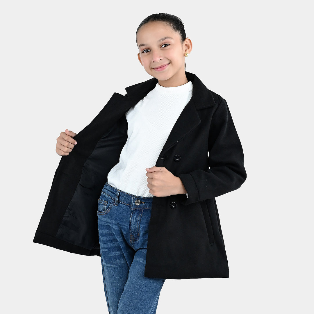 Girls Wool Trench Coat-Black