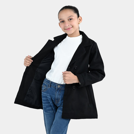 Girls Wool Trench Coat-Black