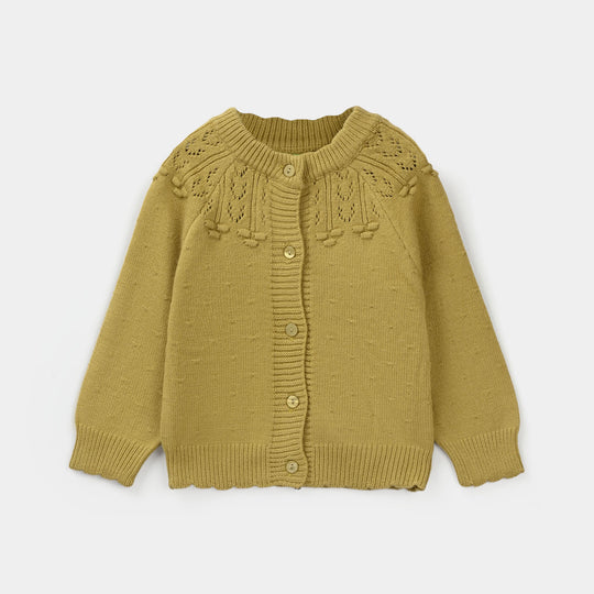 Infant Girls Acrylic Sweater-Textured Collar-Mustard