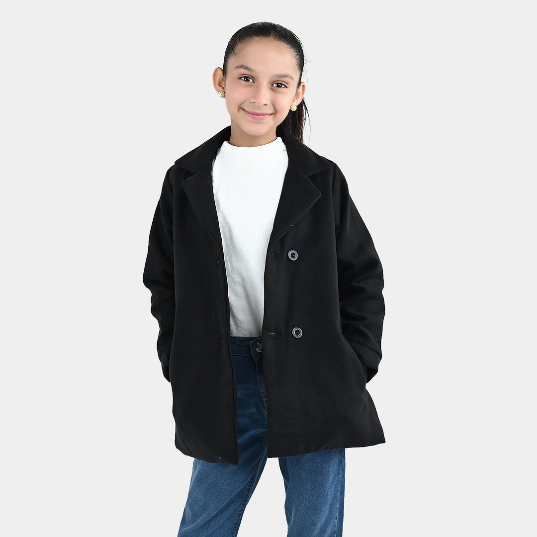 Girls Wool Trench Coat-Black