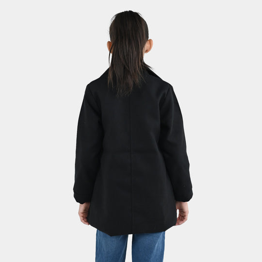 Girls Wool Trench Coat-Black