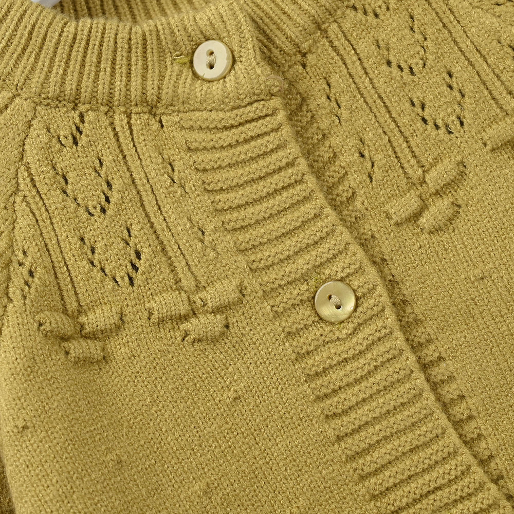 Infant Girls Acrylic Sweater-Textured Collar-Mustard