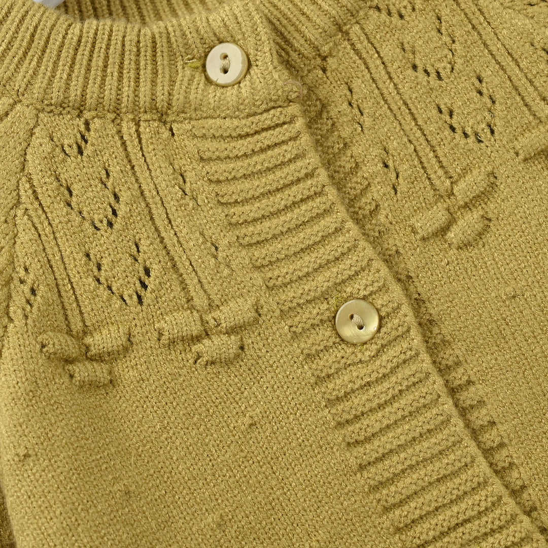 Infant Girls Acrylic Sweater-Textured Collar-Mustard