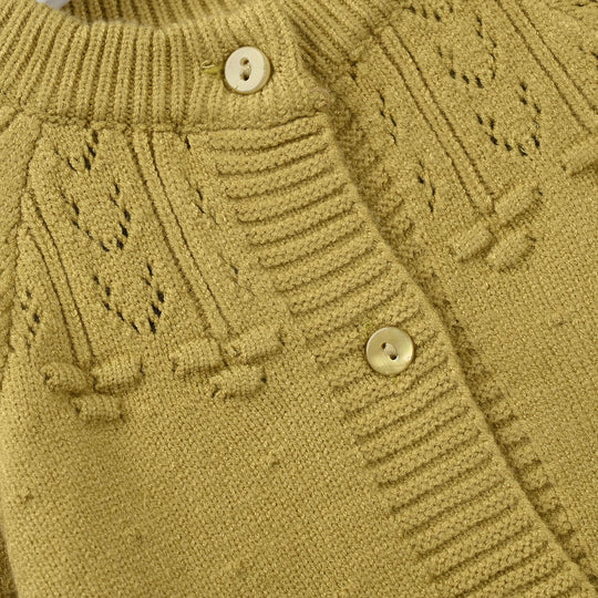 Infant Girls Acrylic Sweater-Textured Collar-Mustard