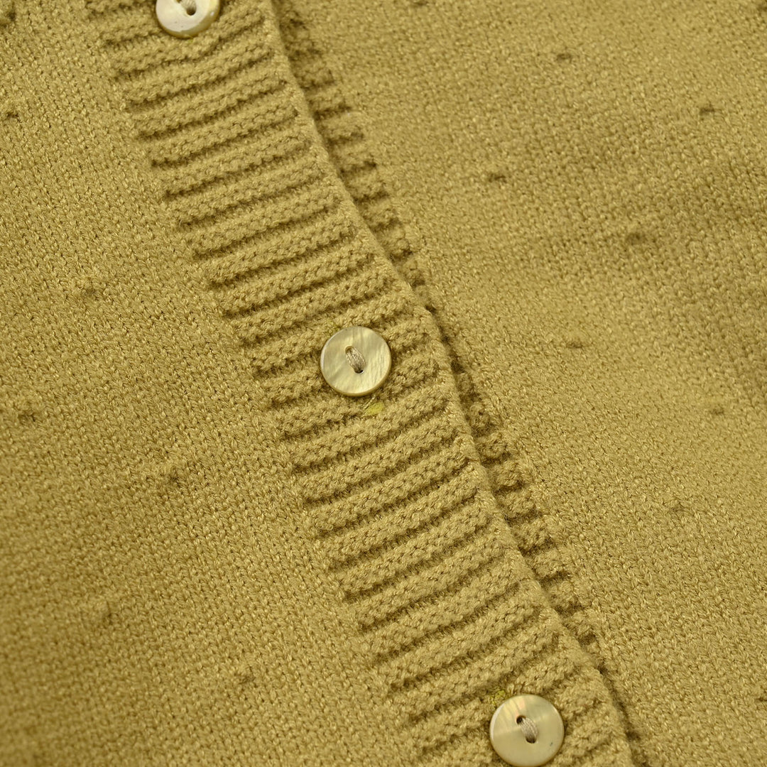 Infant Girls Acrylic Sweater-Textured Collar-Mustard