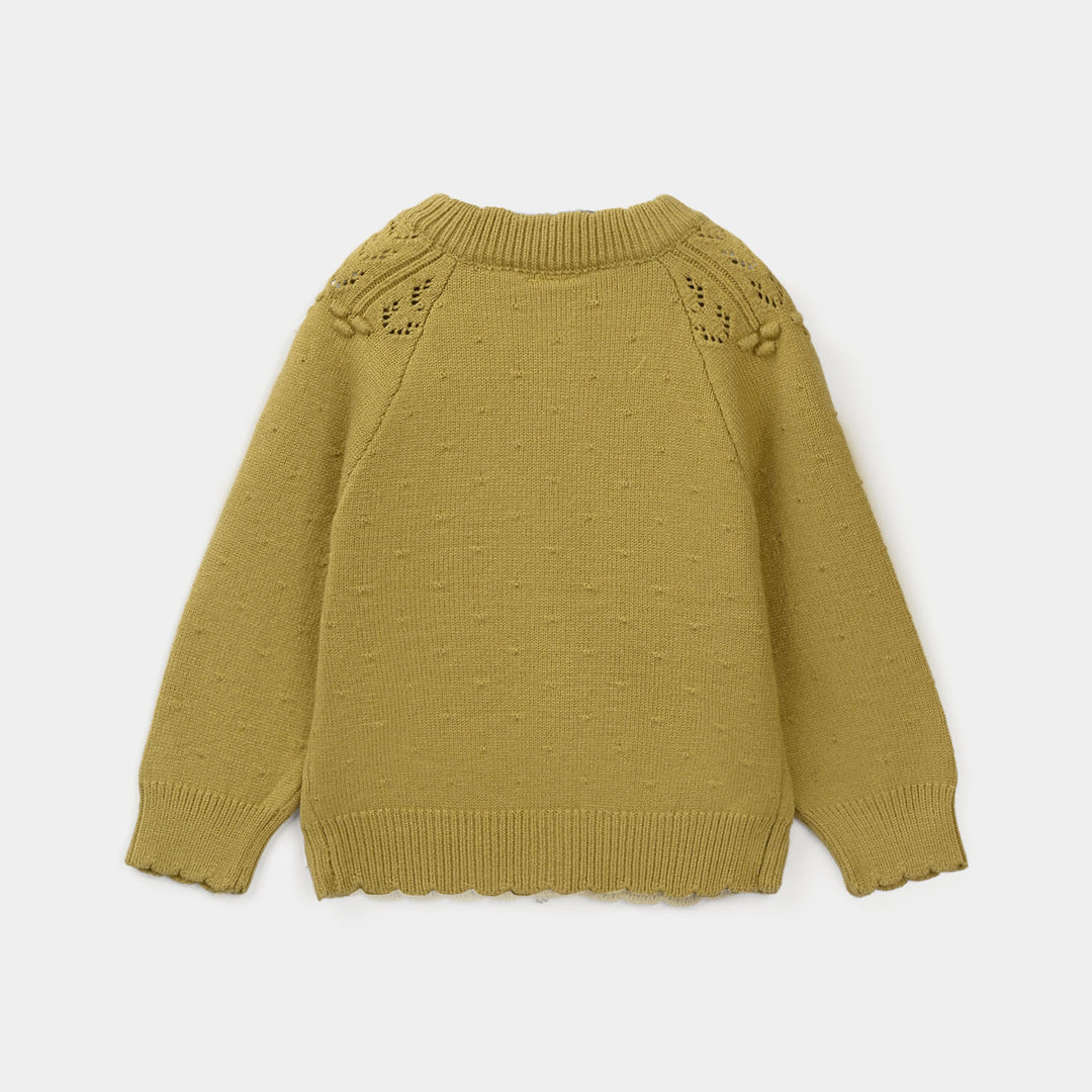 Infant Girls Acrylic Sweater-Textured Collar-Mustard