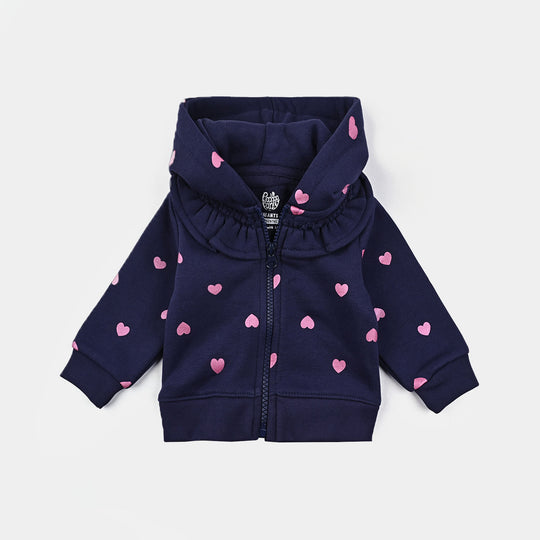 Infant Girls Fleece Knitted Jacket Hearts-Navy Blue