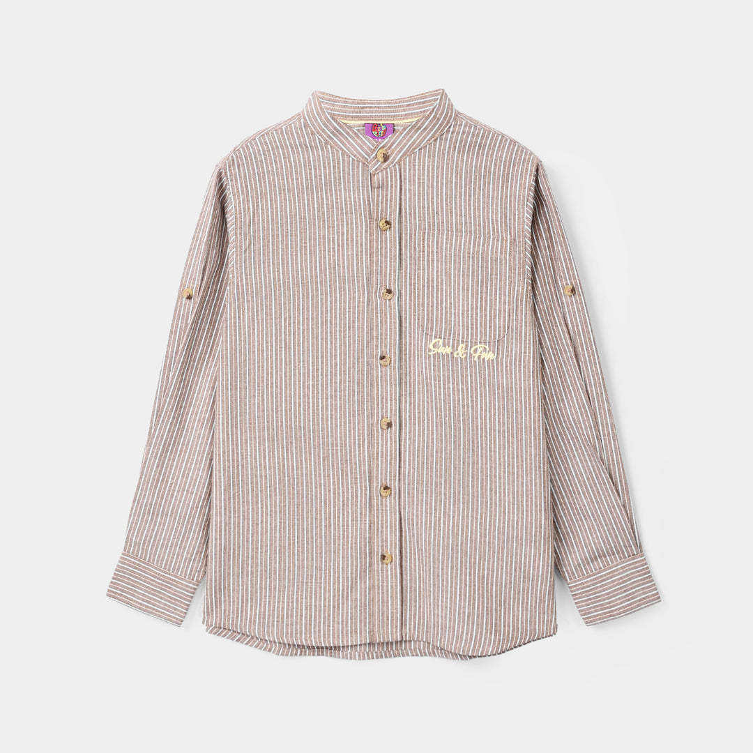 Boys Cotton Casual Shirt F/S Sun & Fun-BROWN