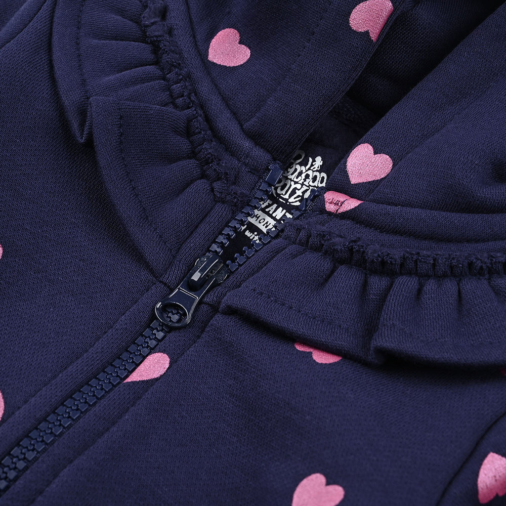 Infant Girls Fleece Knitted Jacket Hearts-Navy Blue