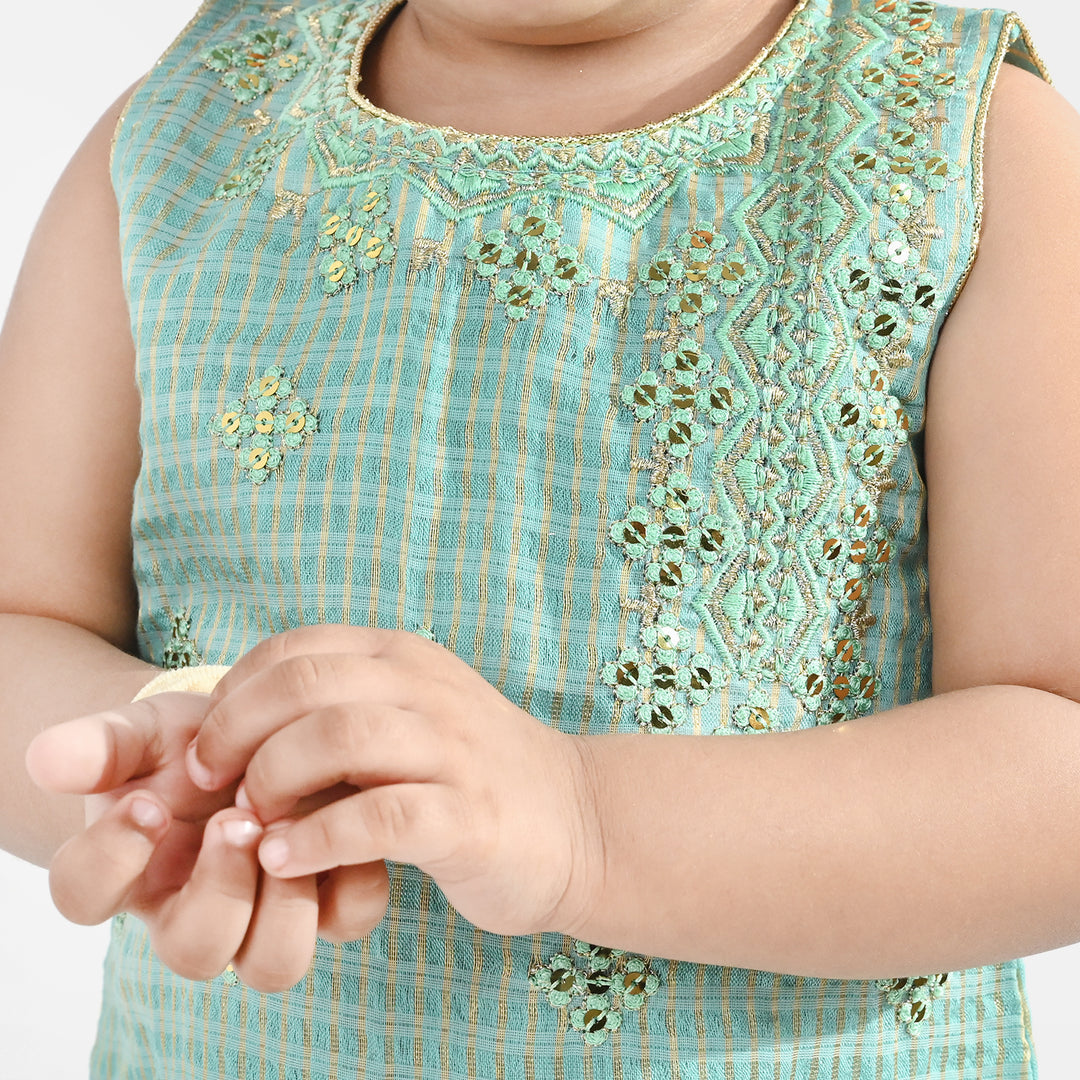 Infant Girls Jacquard 2 Piece Set (Glitter) - Mint Green