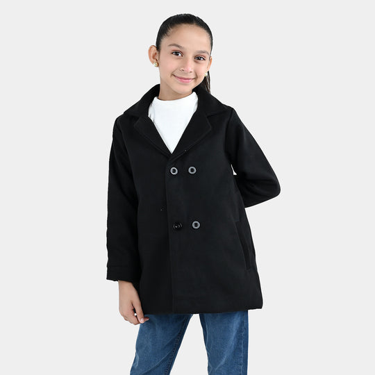 Girls Wool Trench Coat-Black