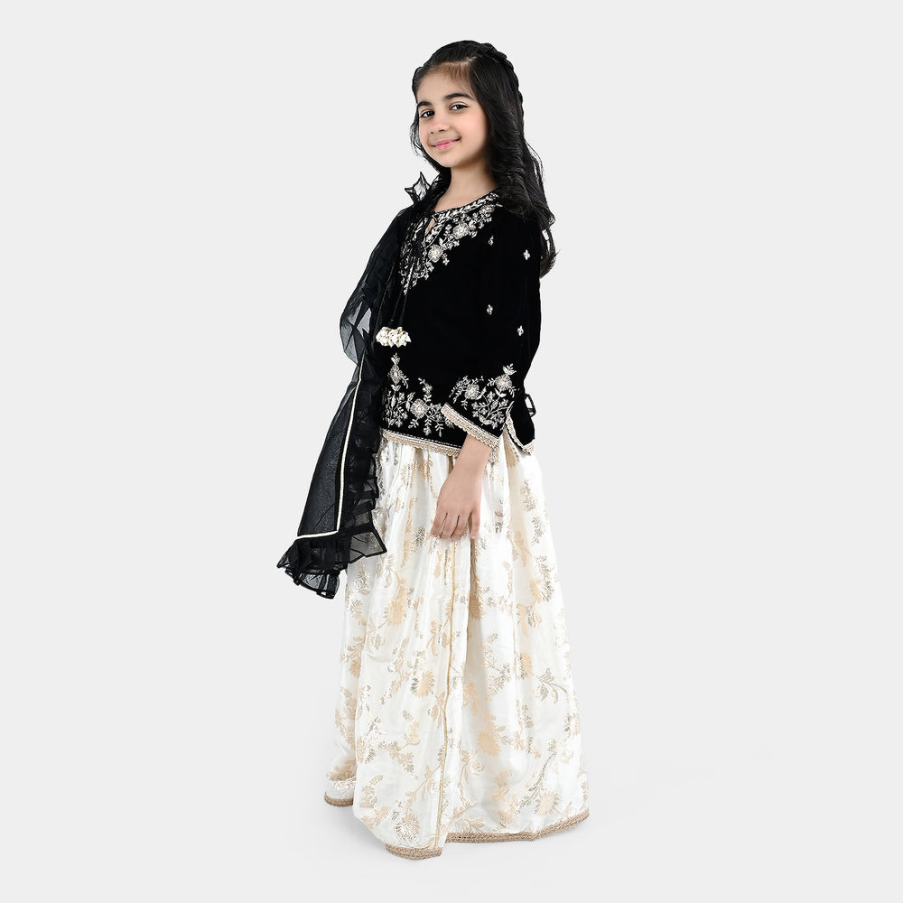 Girls Velvet 3Pcs Luxe Grace-BLACK