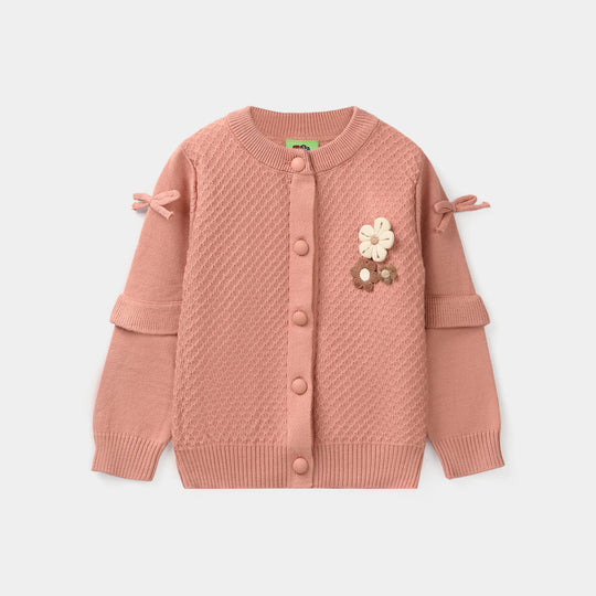 Infant Girls Acrylic Sweater-Textured-Peach