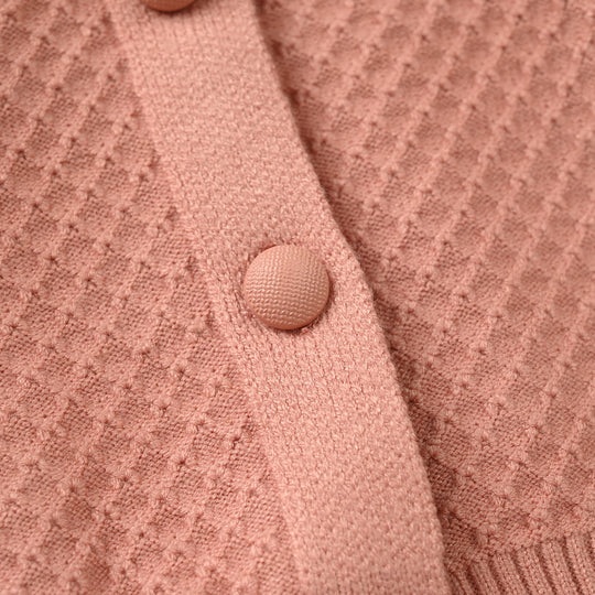 Infant Girls Acrylic Sweater-Textured-Peach