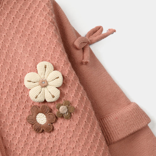 Infant Girls Acrylic Sweater-Textured-Peach