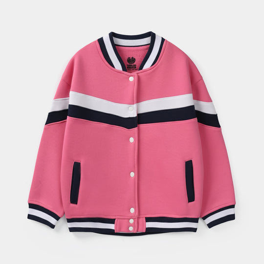 Girls Fleece Knitted Bomber Chevron-PINK
