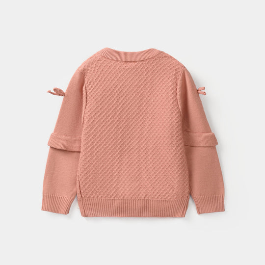 Infant Girls Acrylic Sweater-Textured-Peach