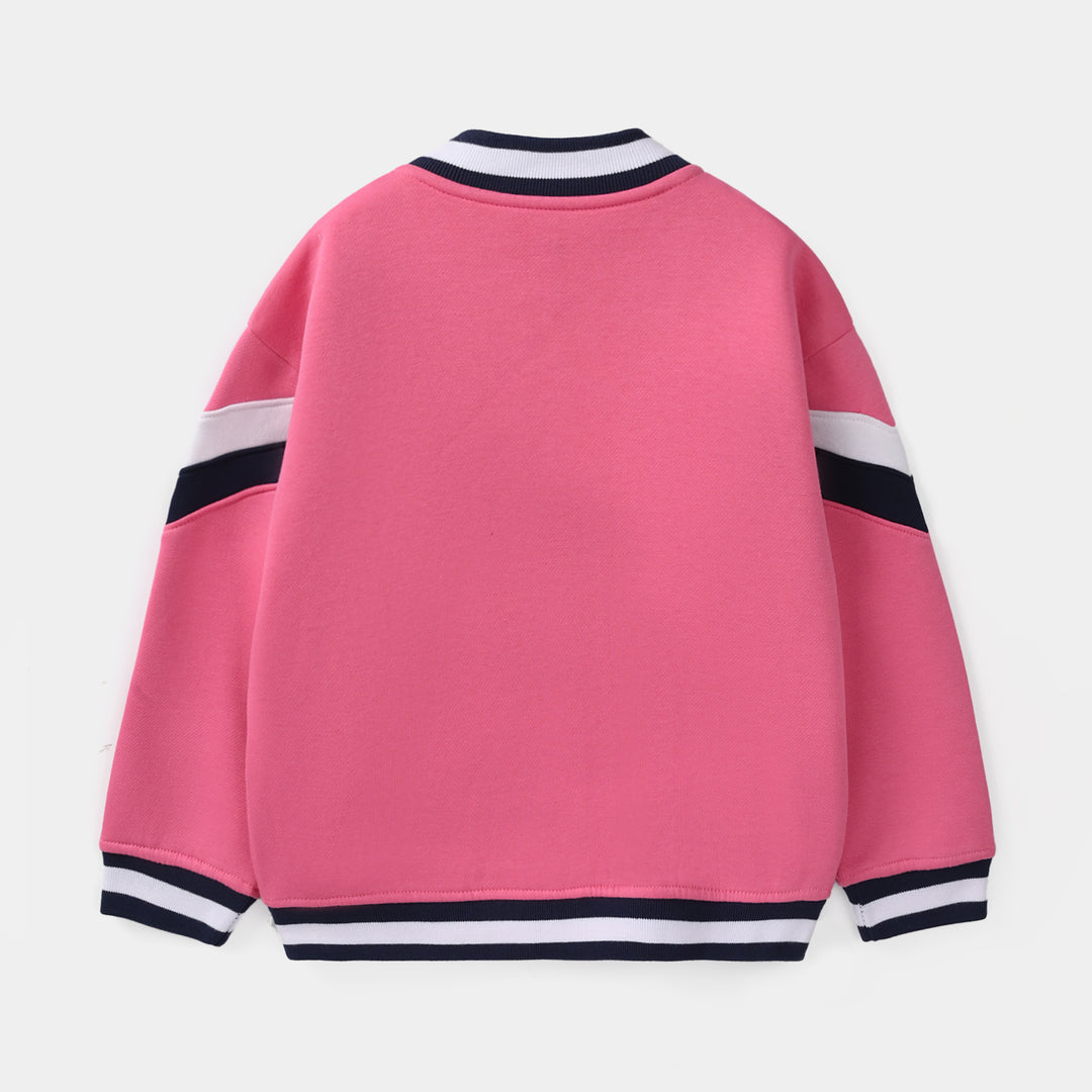 Girls Fleece Knitted Bomber Chevron-PINK