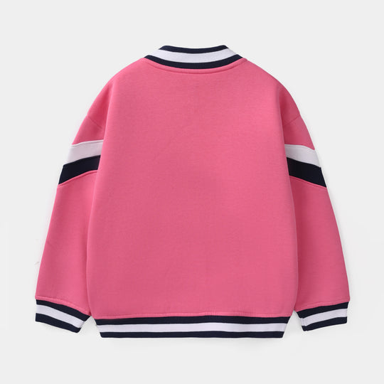 Girls Fleece Knitted Bomber Chevron-PINK