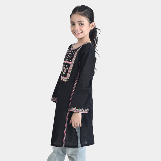 Girls Cotton Emb Kurti-BLACK