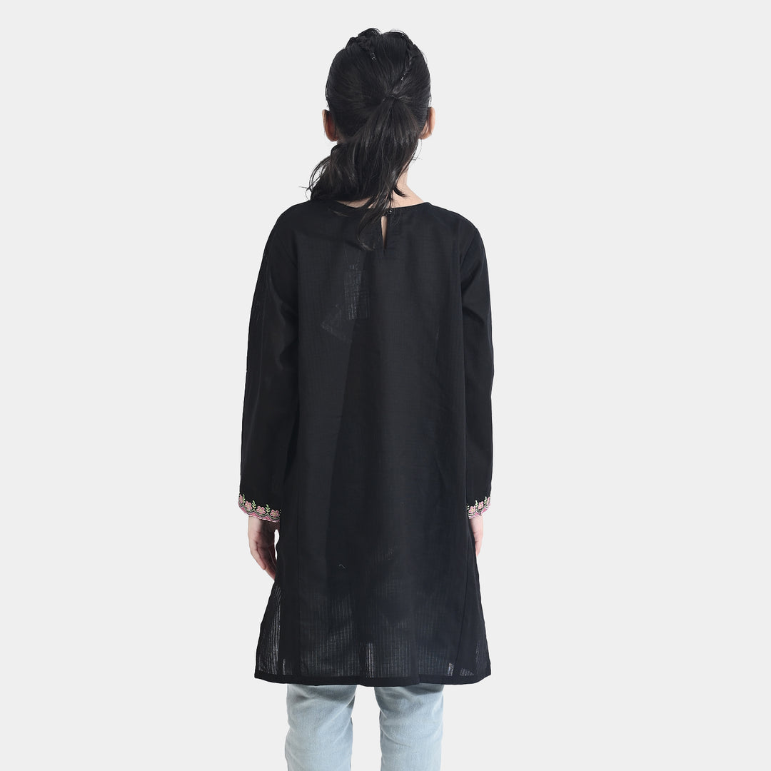 Girls Cotton Emb Kurti-BLACK