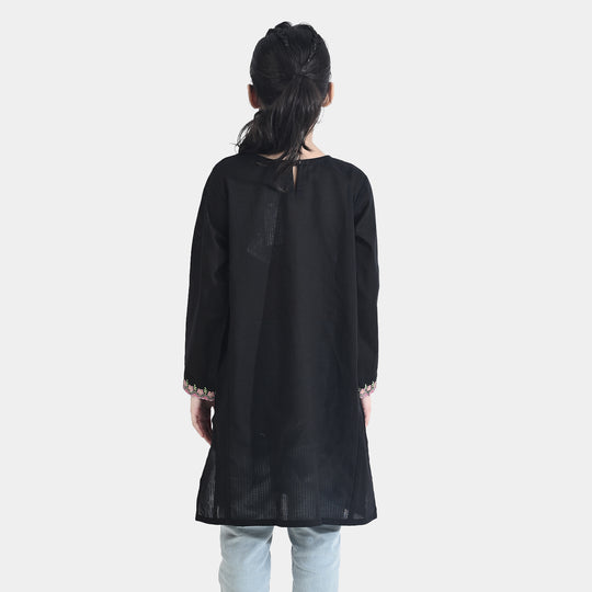 Girls Cotton Emb Kurti-BLACK