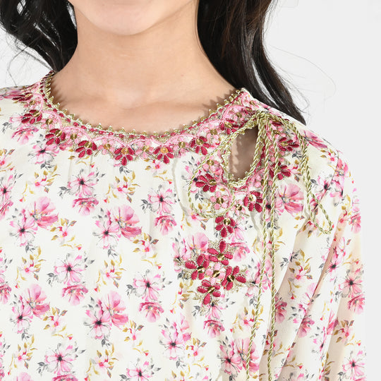 Girls Poly Lawn 2 Piece Suit (Phool) - Peach/Pink