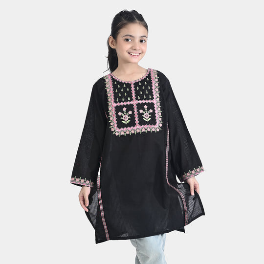 Girls Cotton Emb Kurti-BLACK
