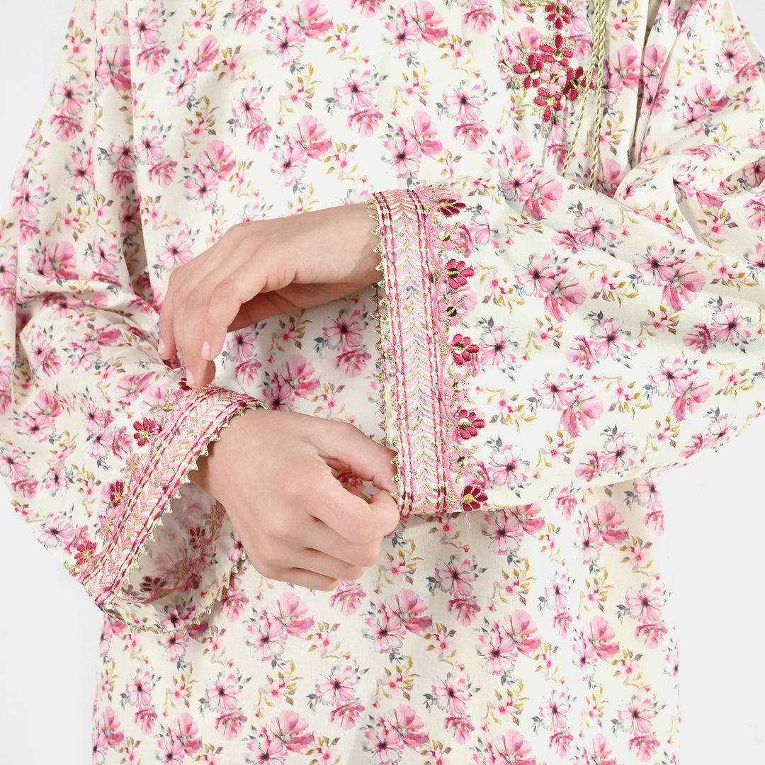 Girls Poly Lawn 2 Piece Suit (Phool) - Peach/Pink