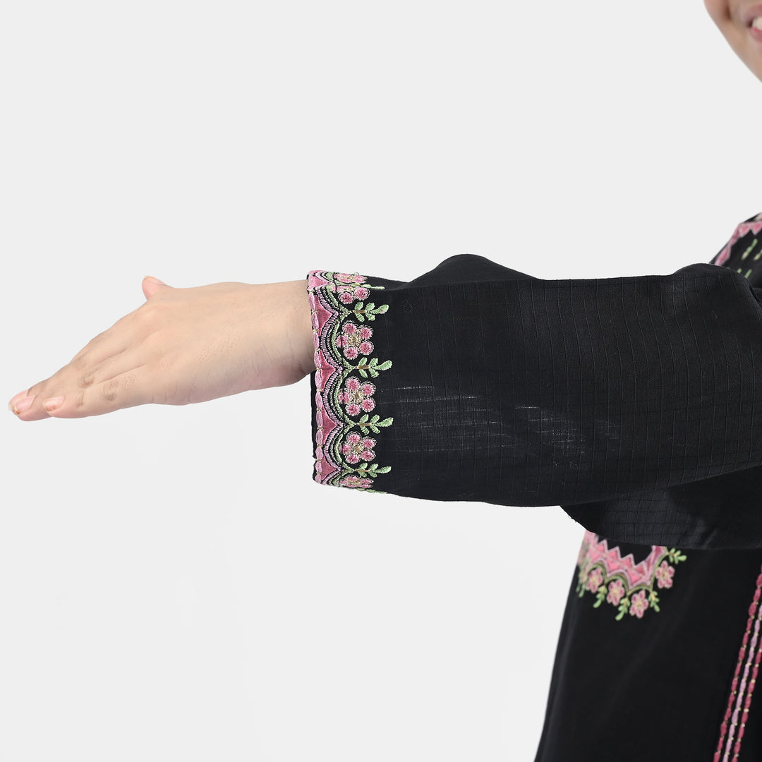 Girls Cotton Emb Kurti-BLACK
