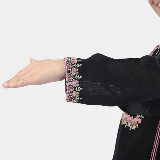 Girls Cotton Emb Kurti-BLACK