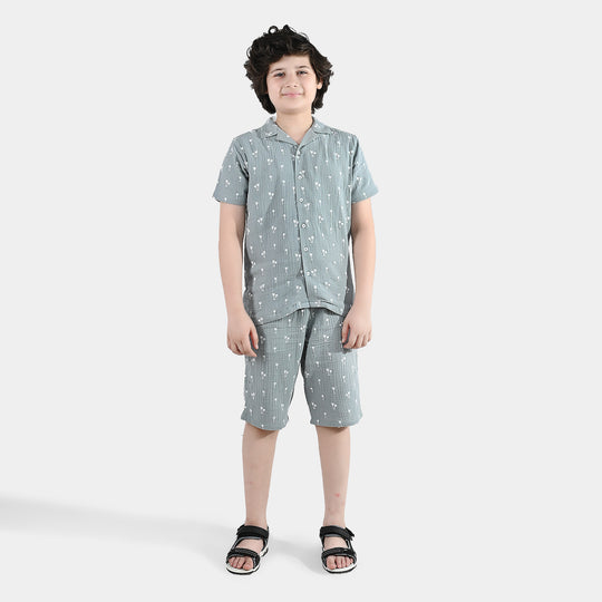 Boys Gauze Woven Suit (Palm Trees) - Sea Green