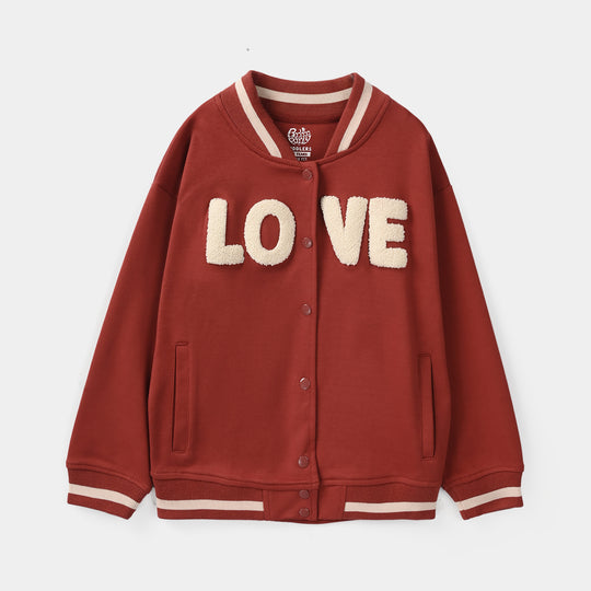 Girls Cotton Interlock Bomber Jacket Love - Red
