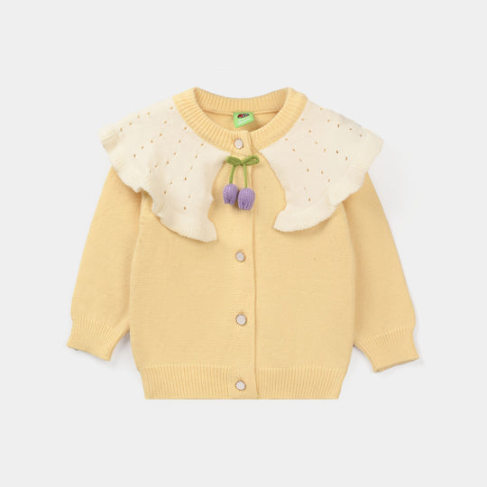 Infant Girls Acrylic Sweater-Flower Bow-Yellow